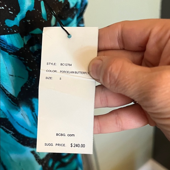 NWT. BCBGMaxAzria, Small, Teal and Black Long Sleeve Dress, Porcelain Butterfly - Picture 6 of 8